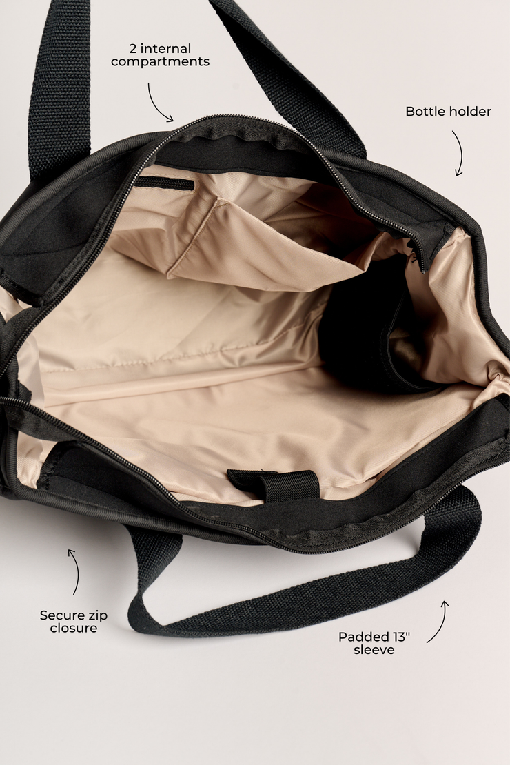 Rover (Black) Medium Neoprene Tote - With Zip Closure