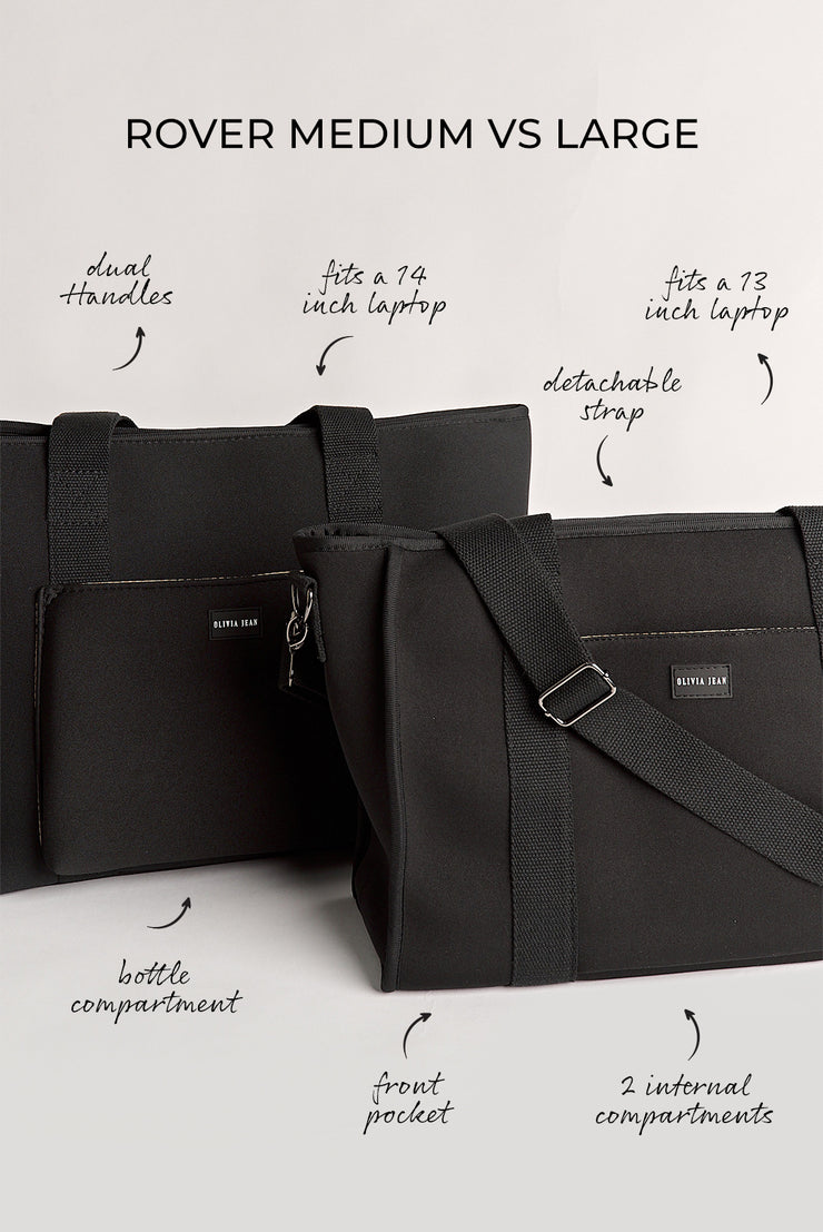 Rover (Black) Medium Neoprene Tote - With Zip Closure (PRE ORDER)