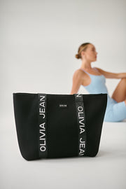 Poppy (Ribbed Black) Neoprene Tote Bag- With Zip Closure
